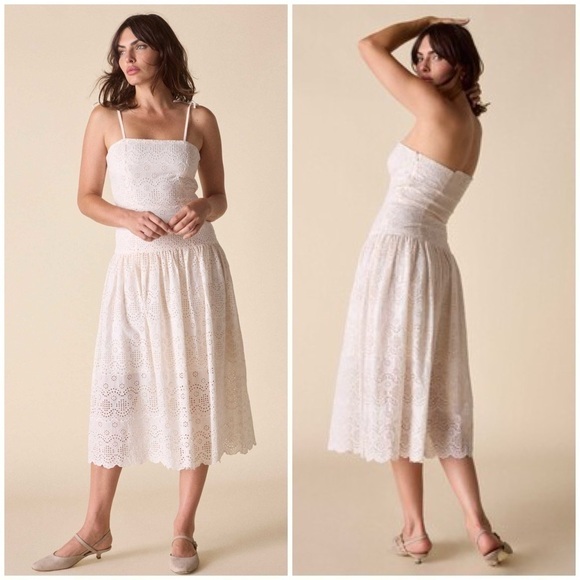 St Roche Benedict Dress Eyelet Embroidery Organic Cotton in Vanilla Size 8 NWT! - Picture 1 of 6